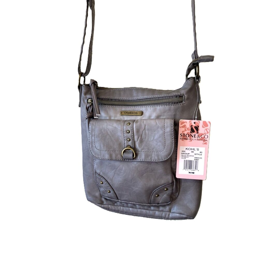NWT Stone & Co. Smokey Mountain Grey Brown Studded Crossbody Bag